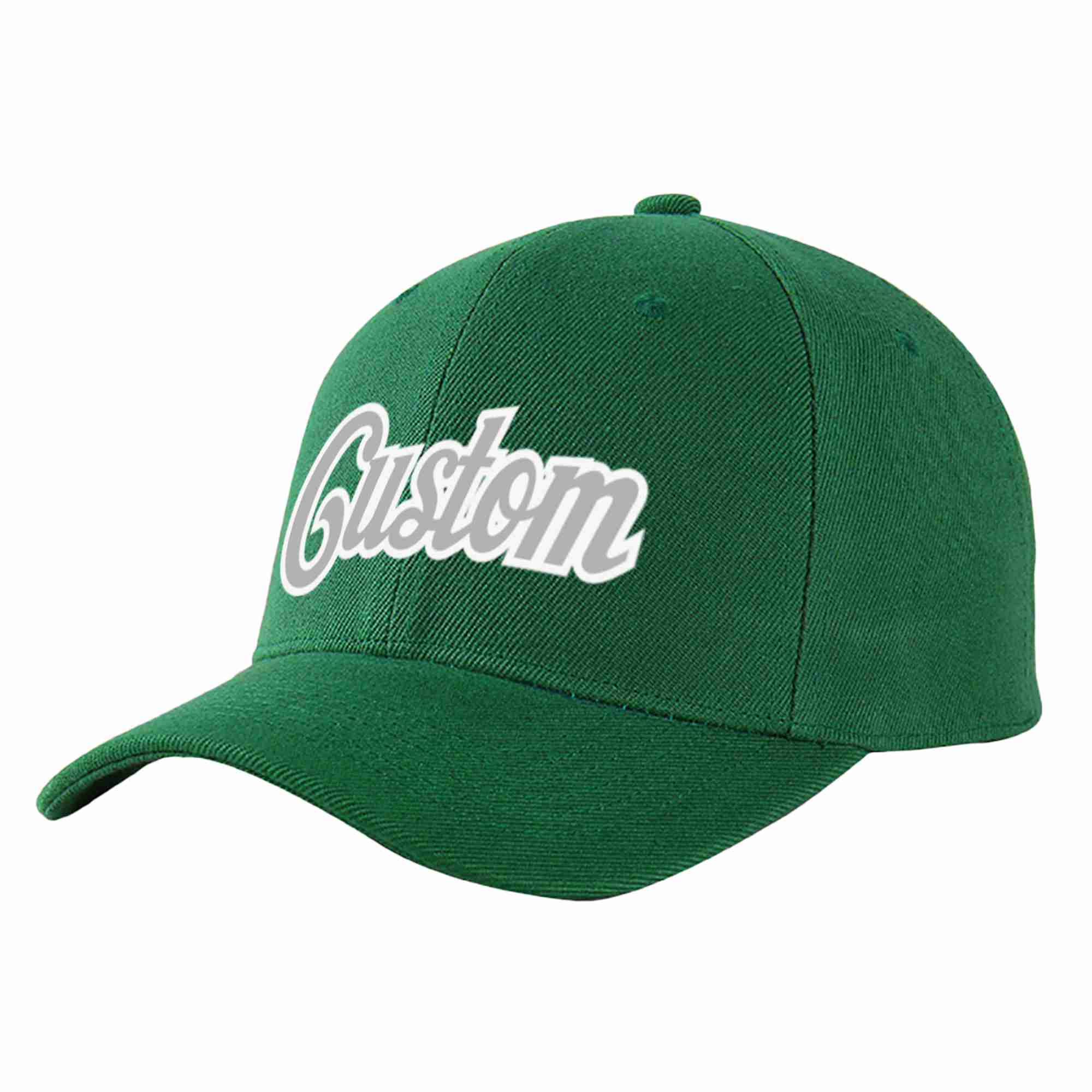 Conception personnalisée de casquette de baseball de sport incurvée vert gris-blanc pour hommes/femmes/jeunes