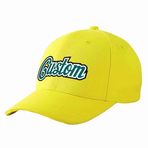 Custom Yellow Aqua-White Curved Eaves Sport Baseball Cap Design for Men/Women/Youth