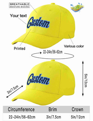 Custom Yellow Navy-Light Blue Curved Eaves Sport Baseball Cap Design for Men/Women/Youth