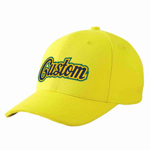 Custom Yellow Navy-Gold Curved Eaves Sport Baseball Cap Design for Men/Women/Youth