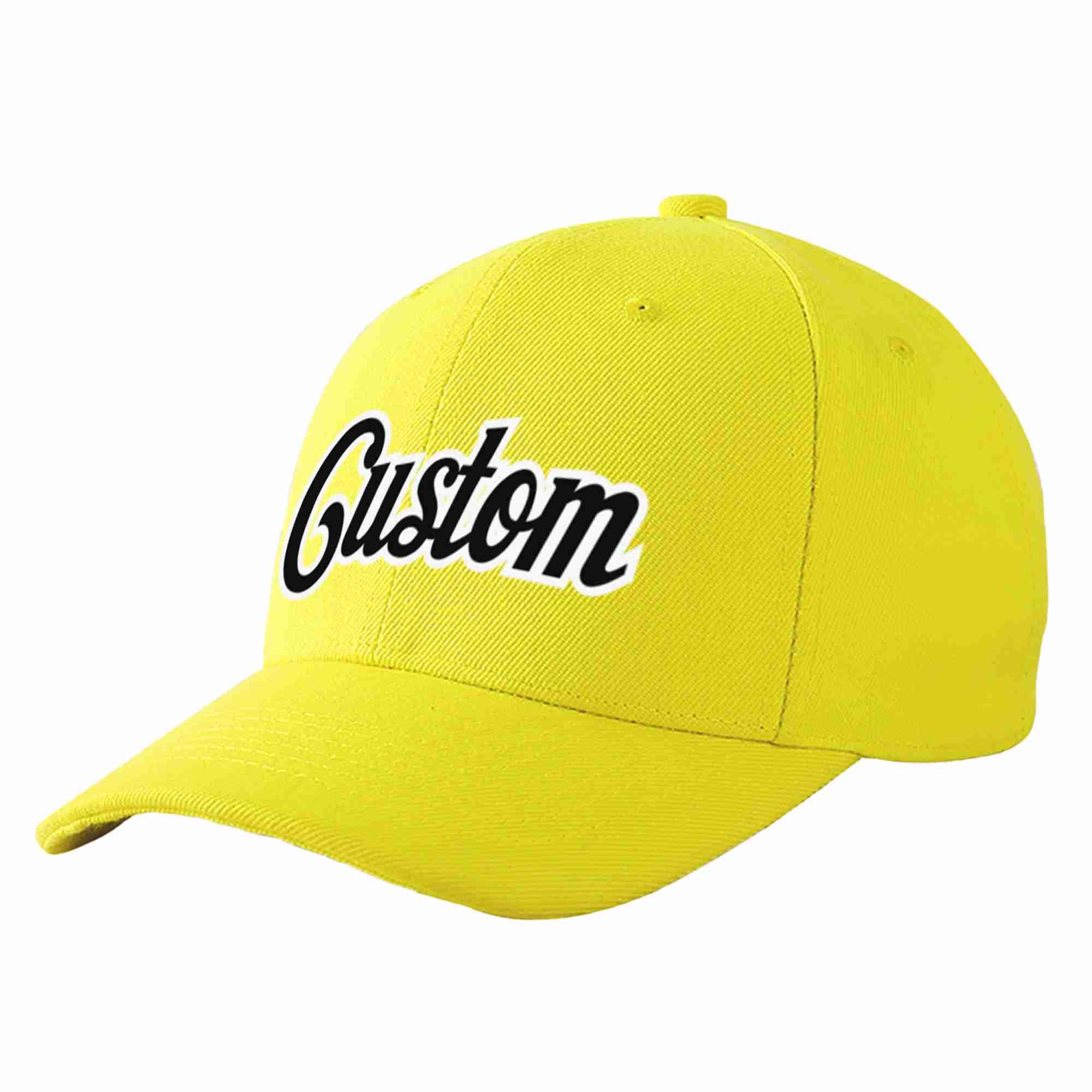 Custom Yellow Black-White Curved Eaves Sport Baseball Cap Design for Men/Women/Youth