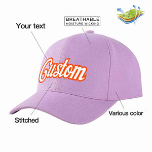 Conception personnalisée de casquette de baseball de sport incurvée violet clair blanc-orange pour hommes/femmes/jeunes