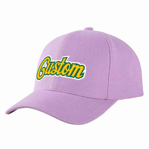 Custom Light Purple Gold-Kelly Green Curved Eaves Sport Baseball Cap Design for Men/Women/Youth