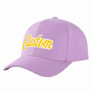 Conception personnalisée de casquette de baseball de sport incurvée violet clair or-blanc pour hommes/femmes/jeunes