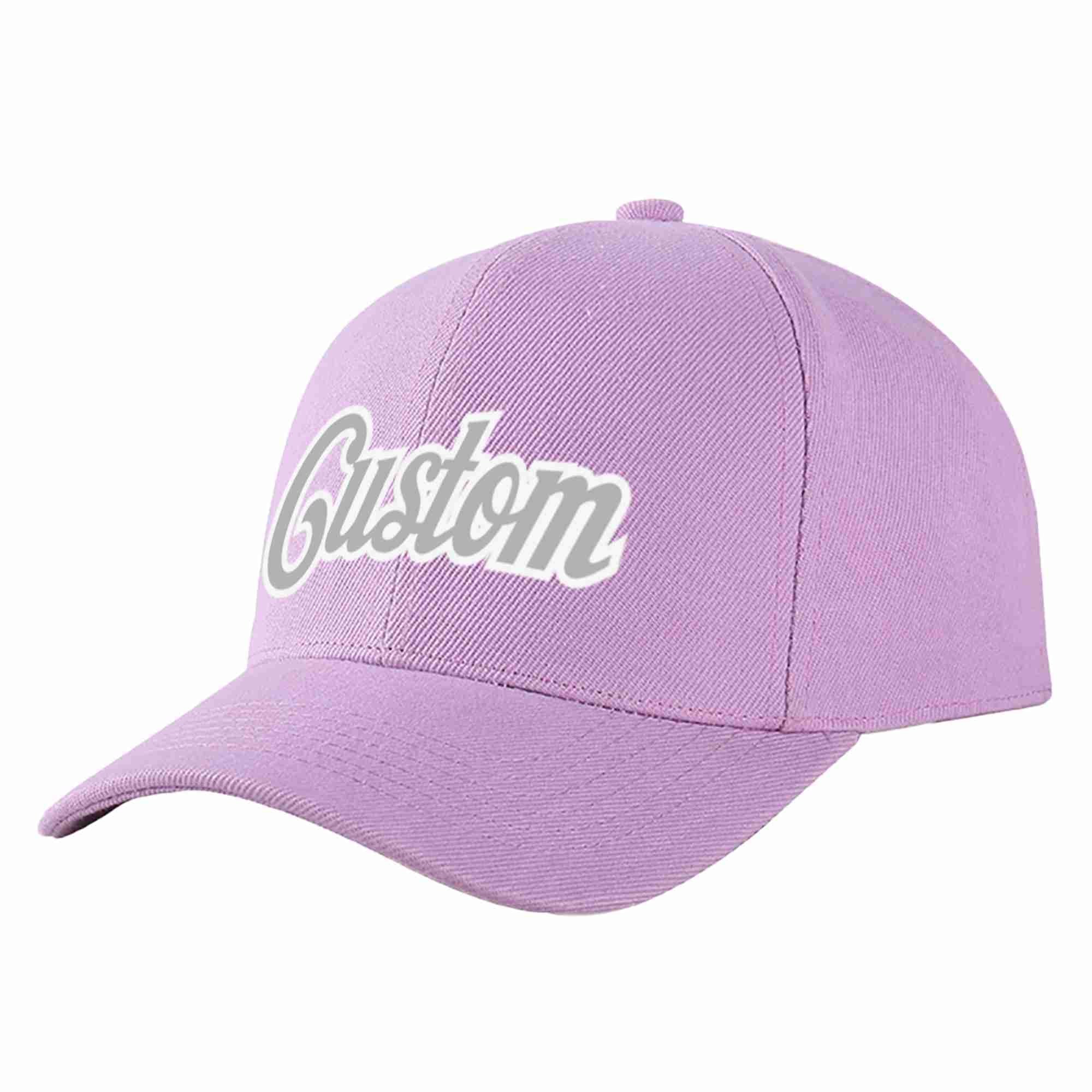 Conception personnalisée de casquette de baseball de sport incurvée violet clair gris-blanc pour hommes/femmes/jeunes