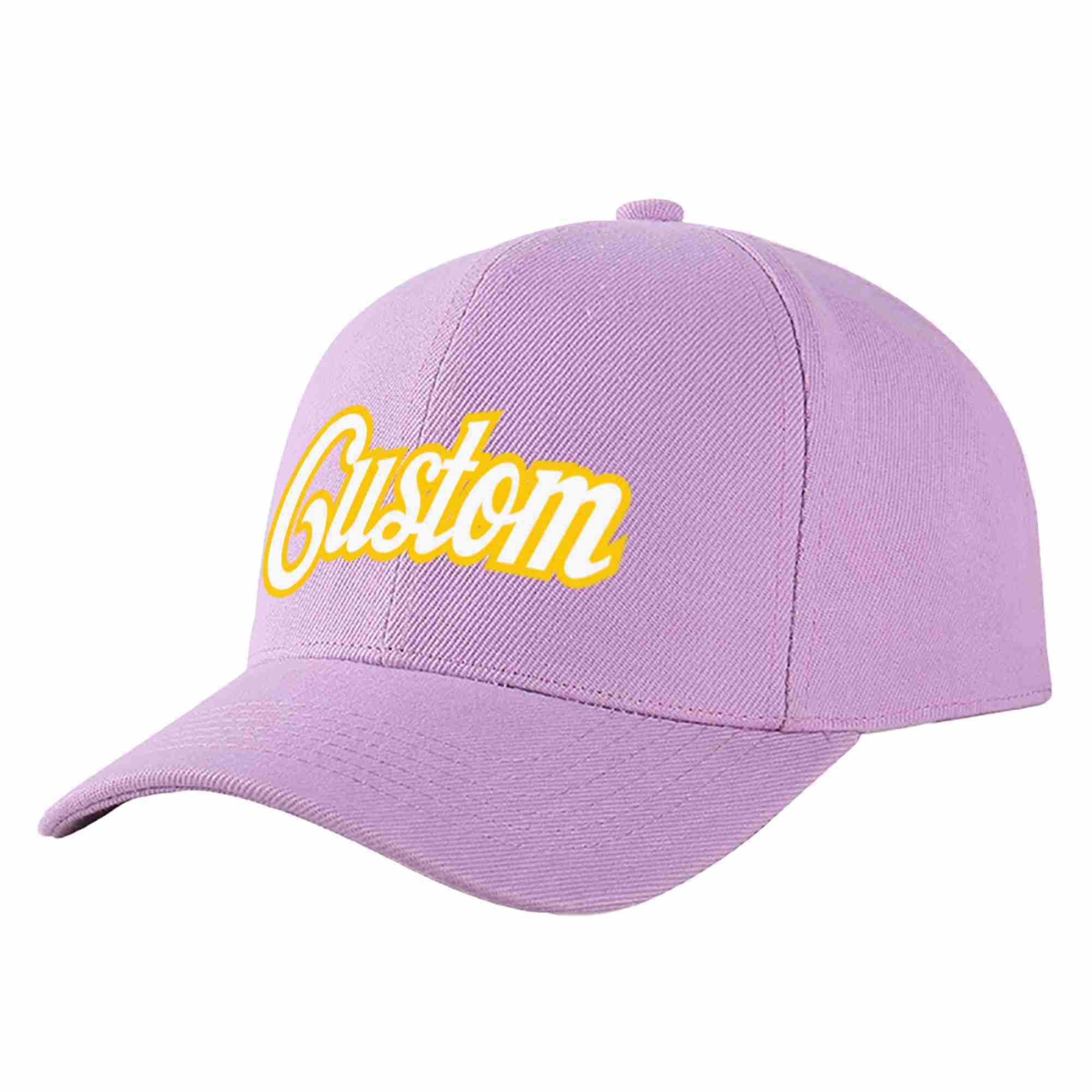 Conception personnalisée de casquette de baseball de sport incurvée violet clair blanc-or pour hommes/femmes/jeunes