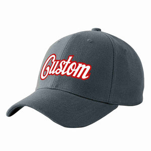 Custom Dark Gray White-Red Curved Eaves Sport Baseball Cap Design for Men/Women/Youth