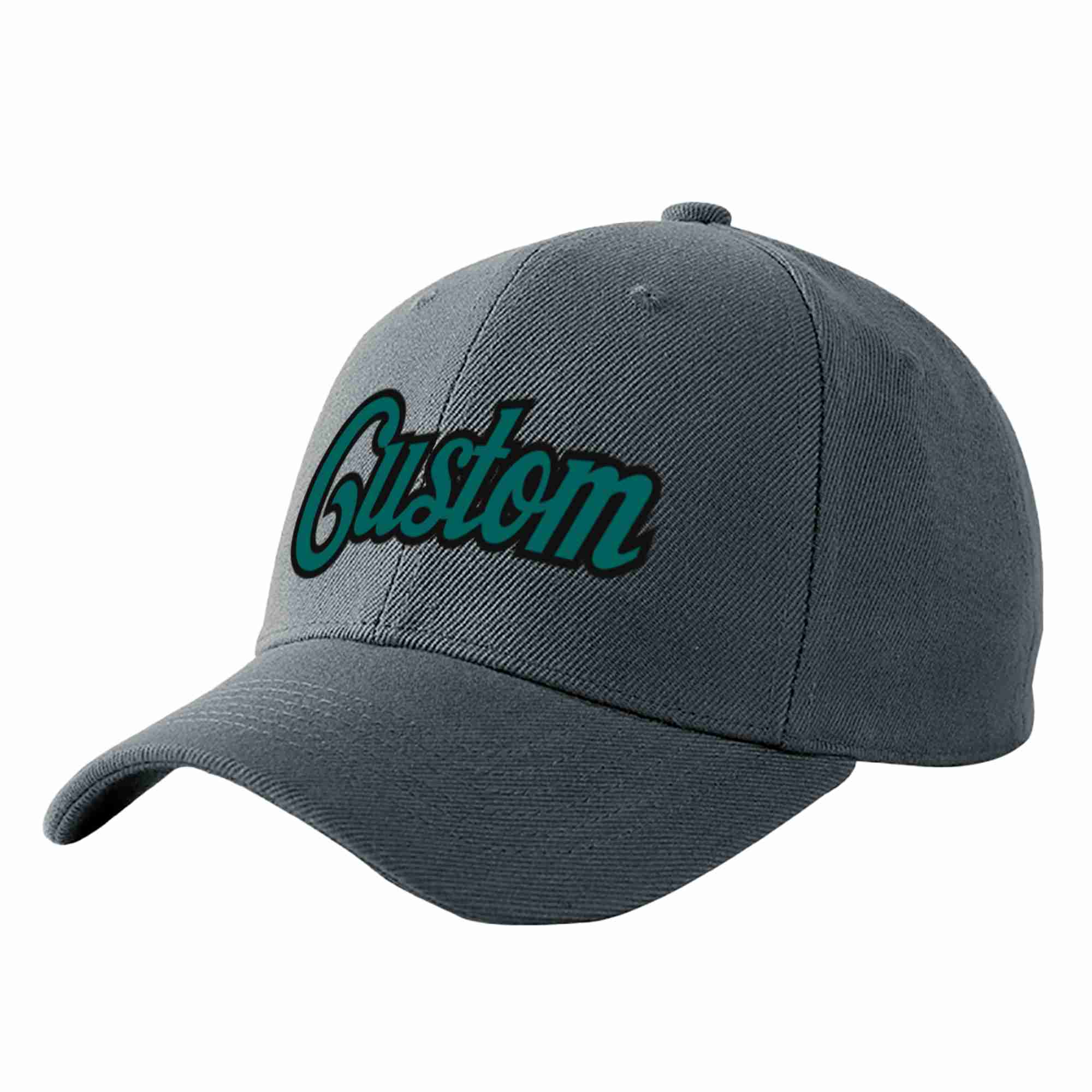 Casquette de baseball de sport incurvée gris foncé Aqua-noir personnalisée pour hommes/femmes/jeunes