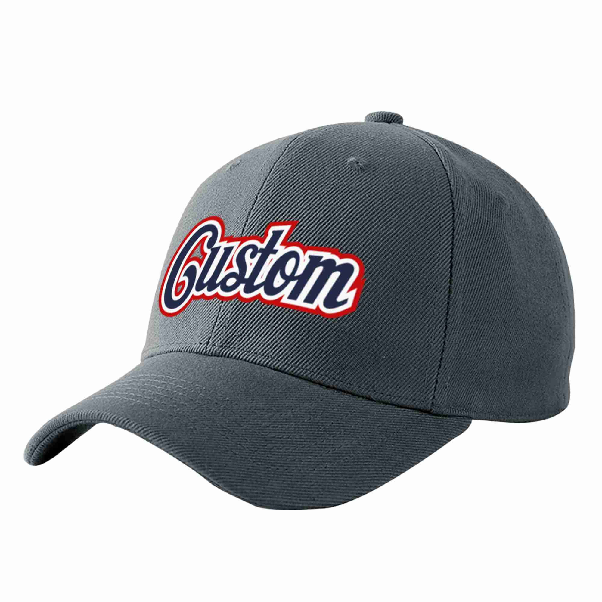 Conception personnalisée de casquette de baseball de sport incurvée gris foncé marine-blanc pour hommes/femmes/jeunes