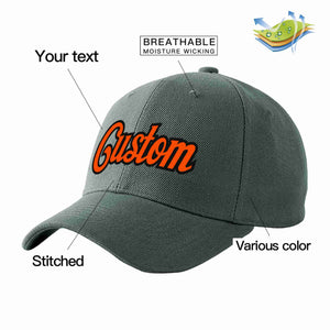 Custom Dark Gray Orange-Black Curved Eaves Sport Baseball Cap Design for Men/Women/Youth