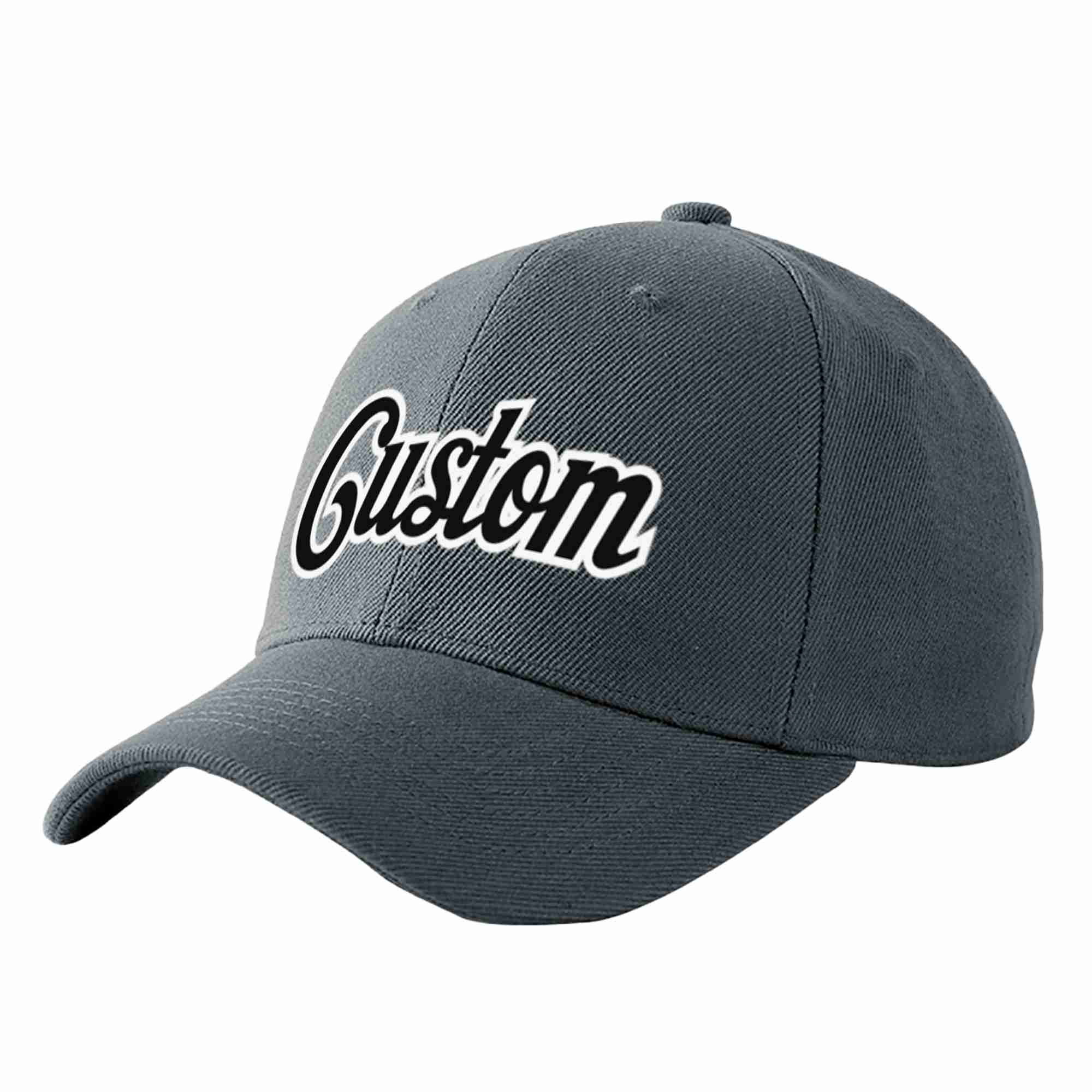 Custom Dark Gray Black-White Curved Eaves Sport Baseball Cap Design for Men/Women/Youth