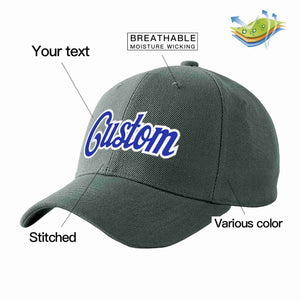 Custom Dark Gray Royal-White Curved Eaves Sport Baseball Cap Design for Men/Women/Youth