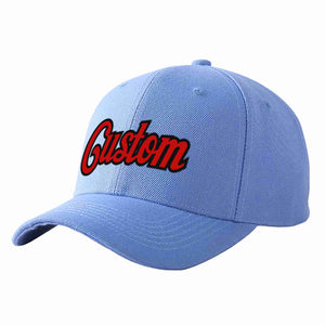 Custom Sky Blue Red-Black Curved Eaves Sport Baseball Cap Design for Men/Women/Youth