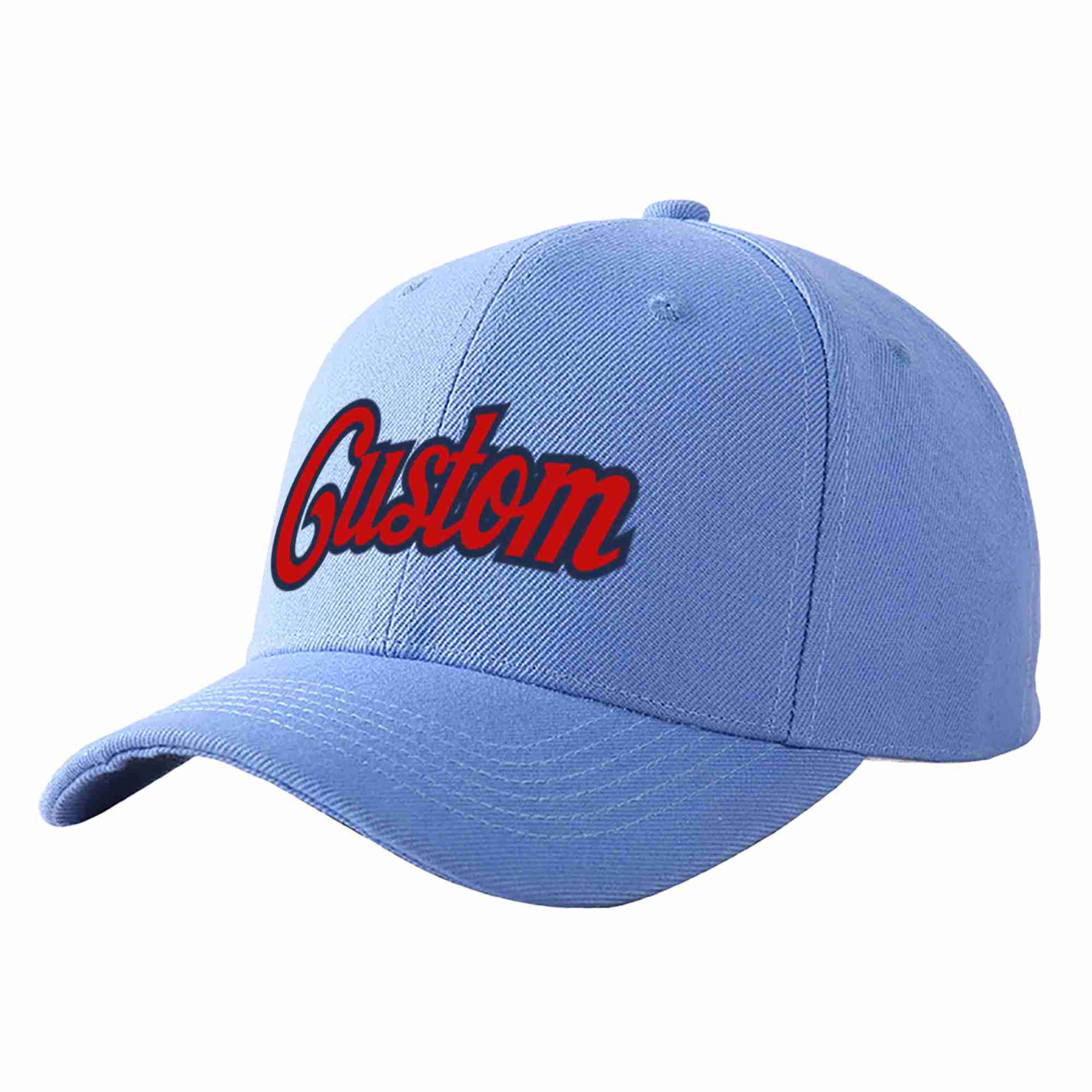 Custom Sky Blue Red-Navy Curved Eaves Sport Baseball Cap Design for Men/Women/Youth