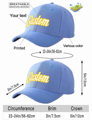 Custom Sky Blue White-Gold Curved Eaves Sport Baseball Cap Design for Men/Women/Youth