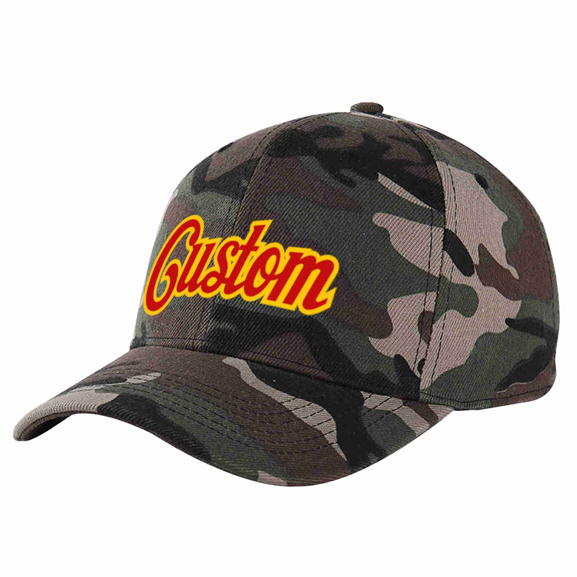 Custom Camo Red-Yellow Curved Eaves Sport Baseball Cap Design for Men/Women/Youth