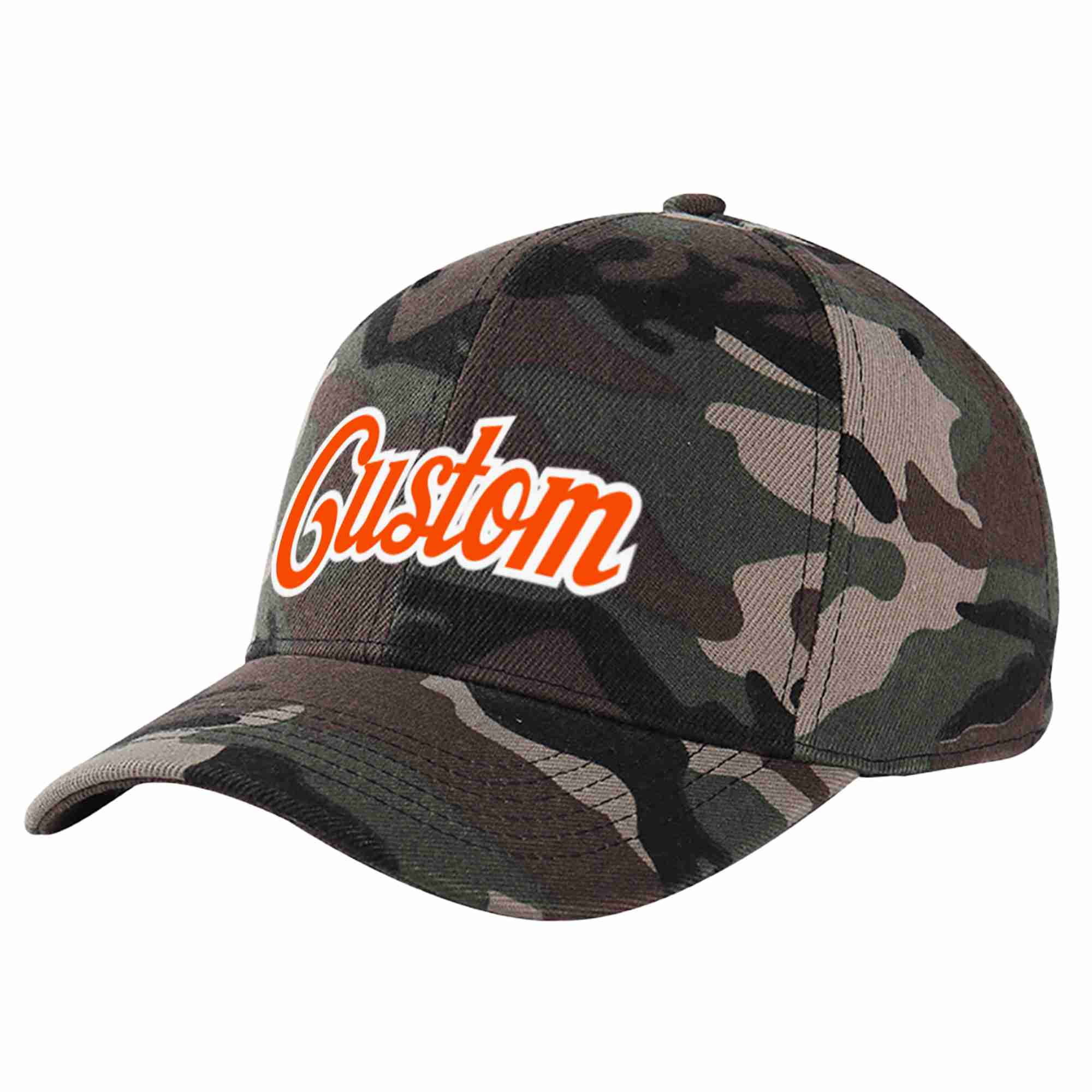 Custom Camo Orange-White Curved Eaves Sport Baseball Cap Design for Men/Women/Youth