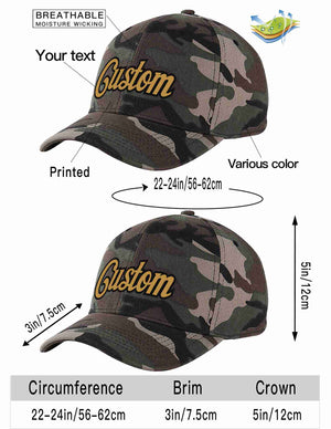 Custom Camo Old Gold-Black Curved Eaves Sport Baseball Cap Design for Men/Women/Youth