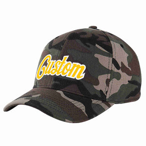 Conception personnalisée de casquette de baseball de sport à avant-toit incurvé or-blanc camouflage pour hommes/femmes/jeunes