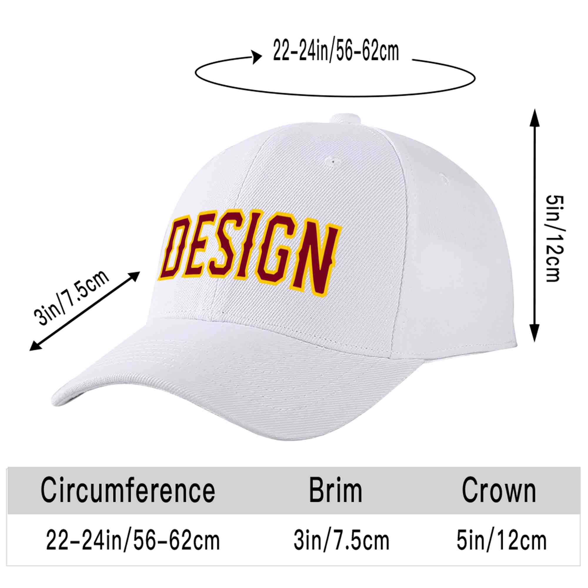 Casquette de baseball personnalisée blanche cramoisi-jaune courbée Eaves Sport Design