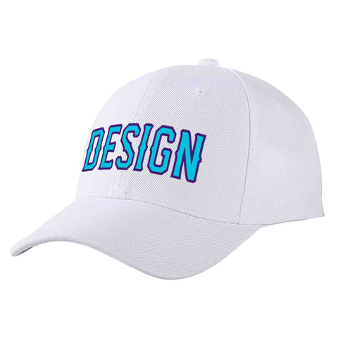 Custom White Light Blue-Purple Curved Eaves Sport Design Baseball Cap