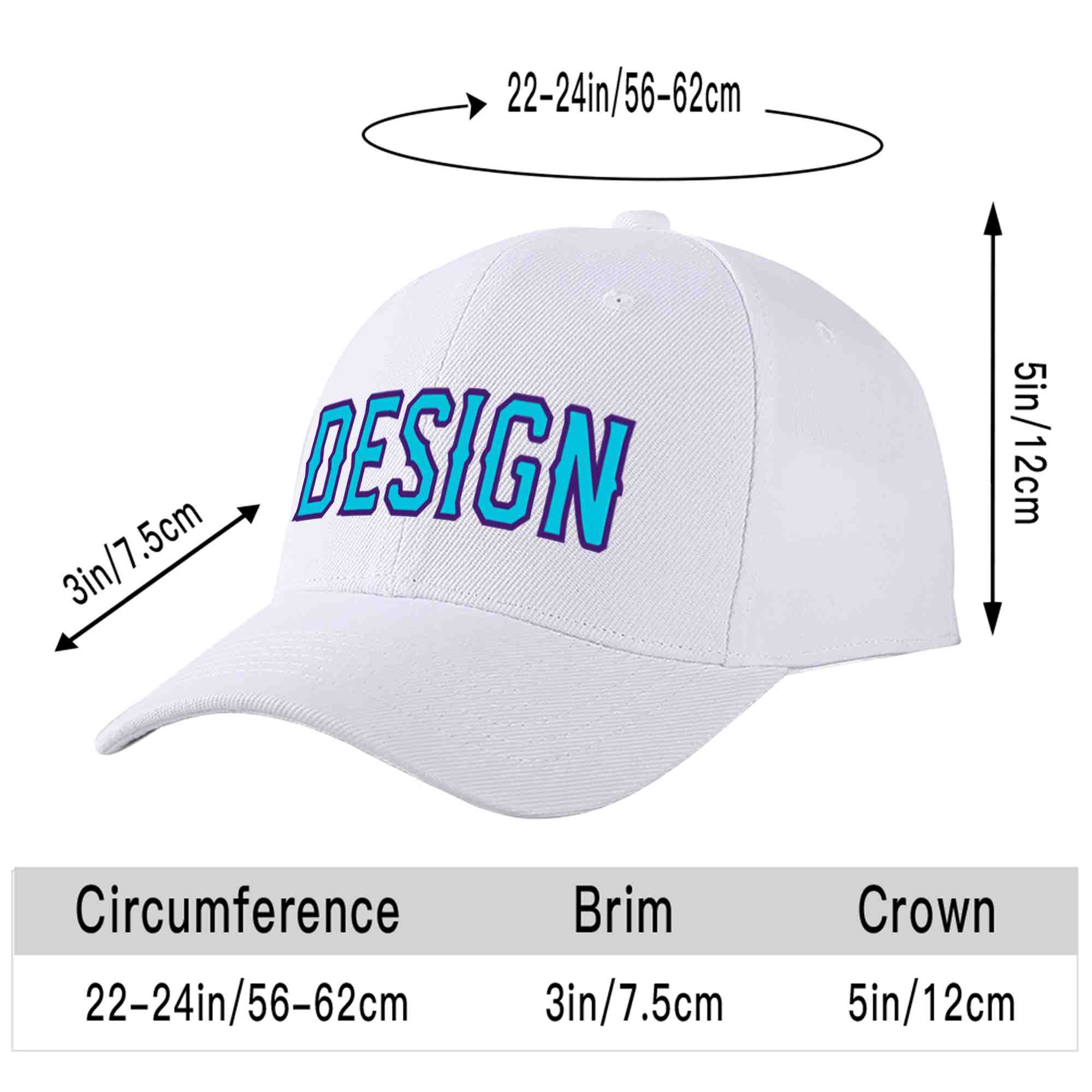 Custom White Light Blue-Purple Curved Eaves Sport Design Baseball Cap