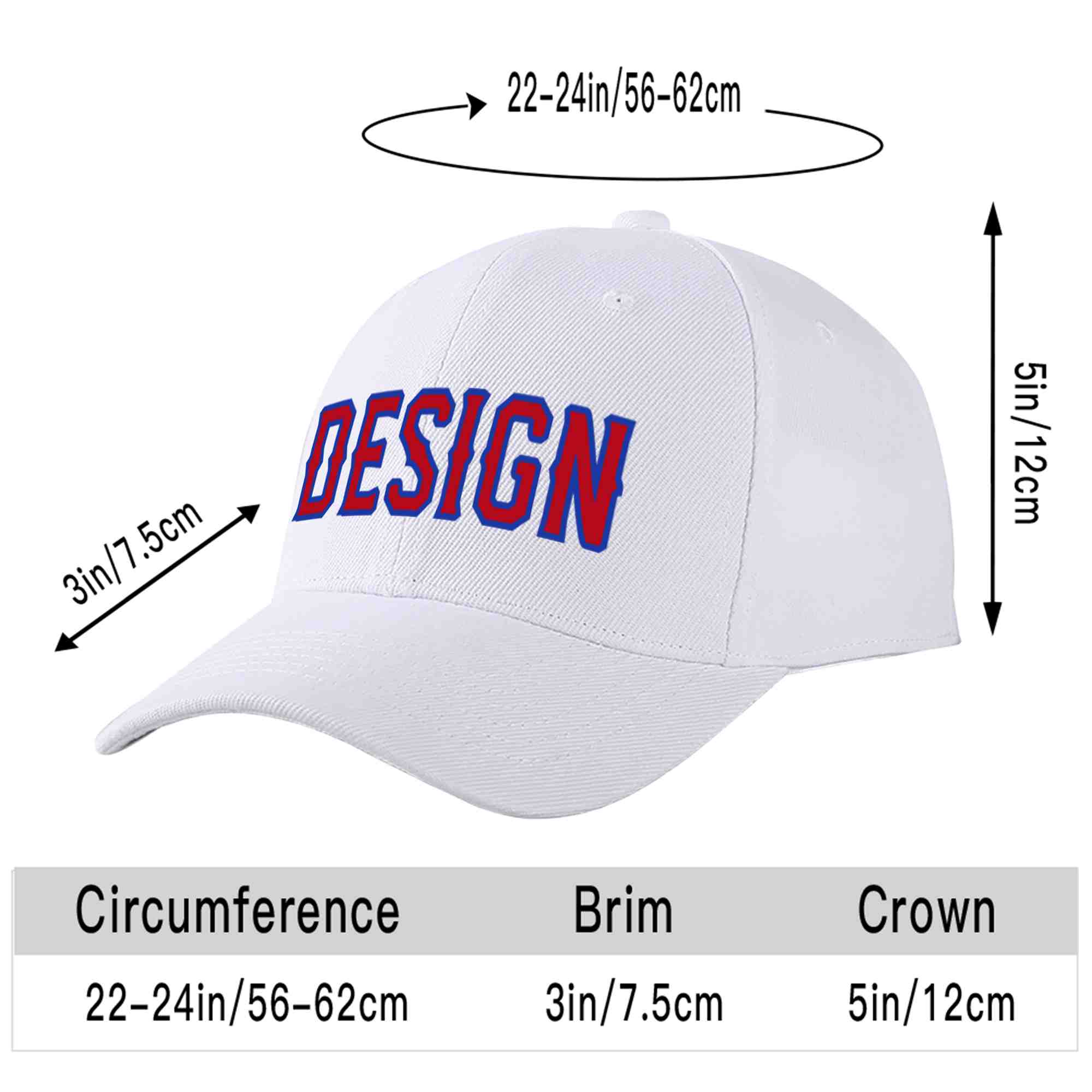 Custom White Red-Royal Curved Eaves Sport Design Baseball Cap