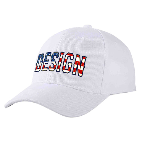 Custom White Vintage USA Flag-Gold Curved Eaves Sport Design Baseball Cap