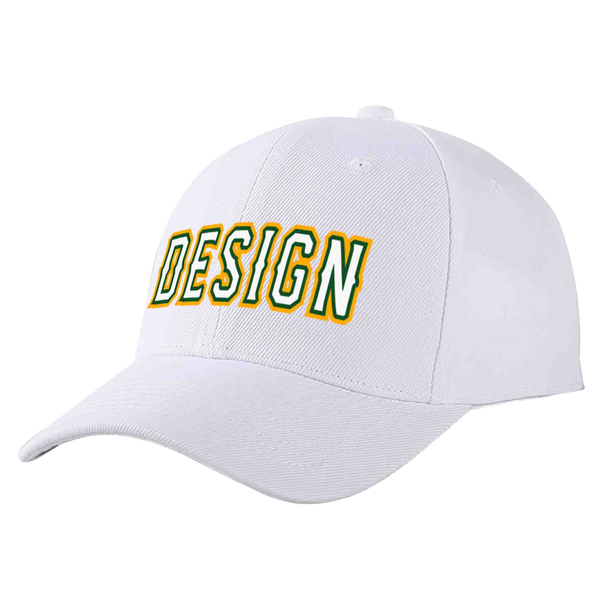 Custom White White-Kelly Green Curved Eaves Sport Design Baseball Cap