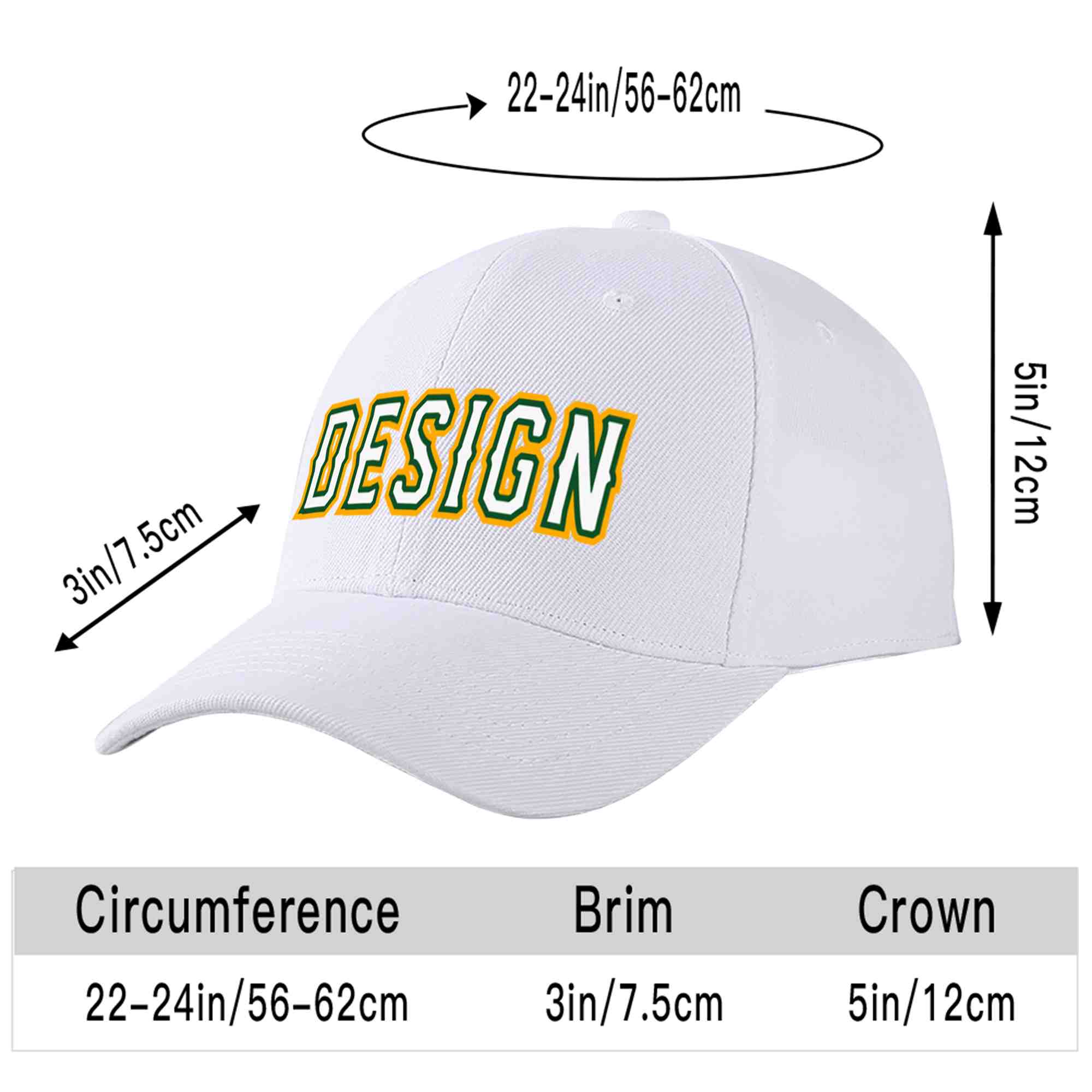 Custom White White-Kelly Green Curved Eaves Sport Design Baseball Cap