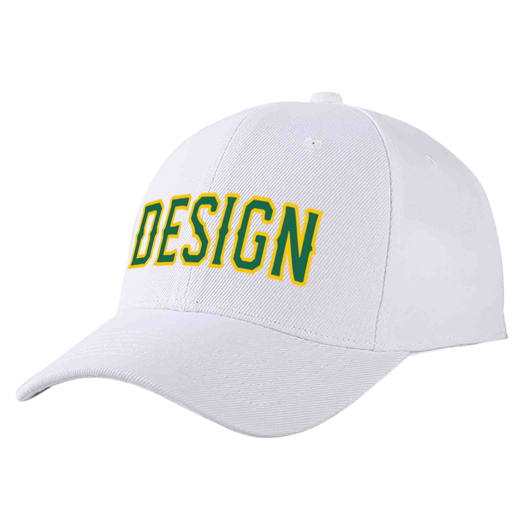 Casquette de baseball personnalisée blanche Kelly vert-jaune courbée Eaves Sport Design