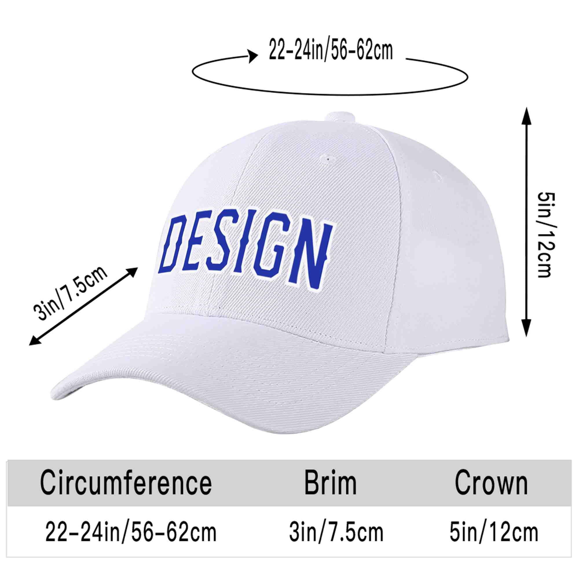 Casquette de baseball personnalisée blanche royale-blanche incurvée Eaves Sport Design