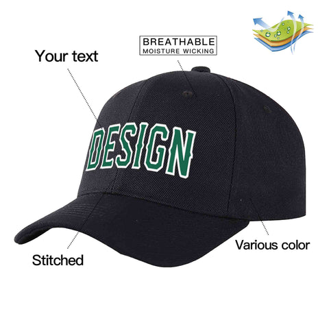 Custom Black Kelly Green-White Curved Eaves Sport Design Baseball Cap