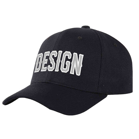 Custom Black Gray-White Curved Eaves Sport Design Baseball Cap