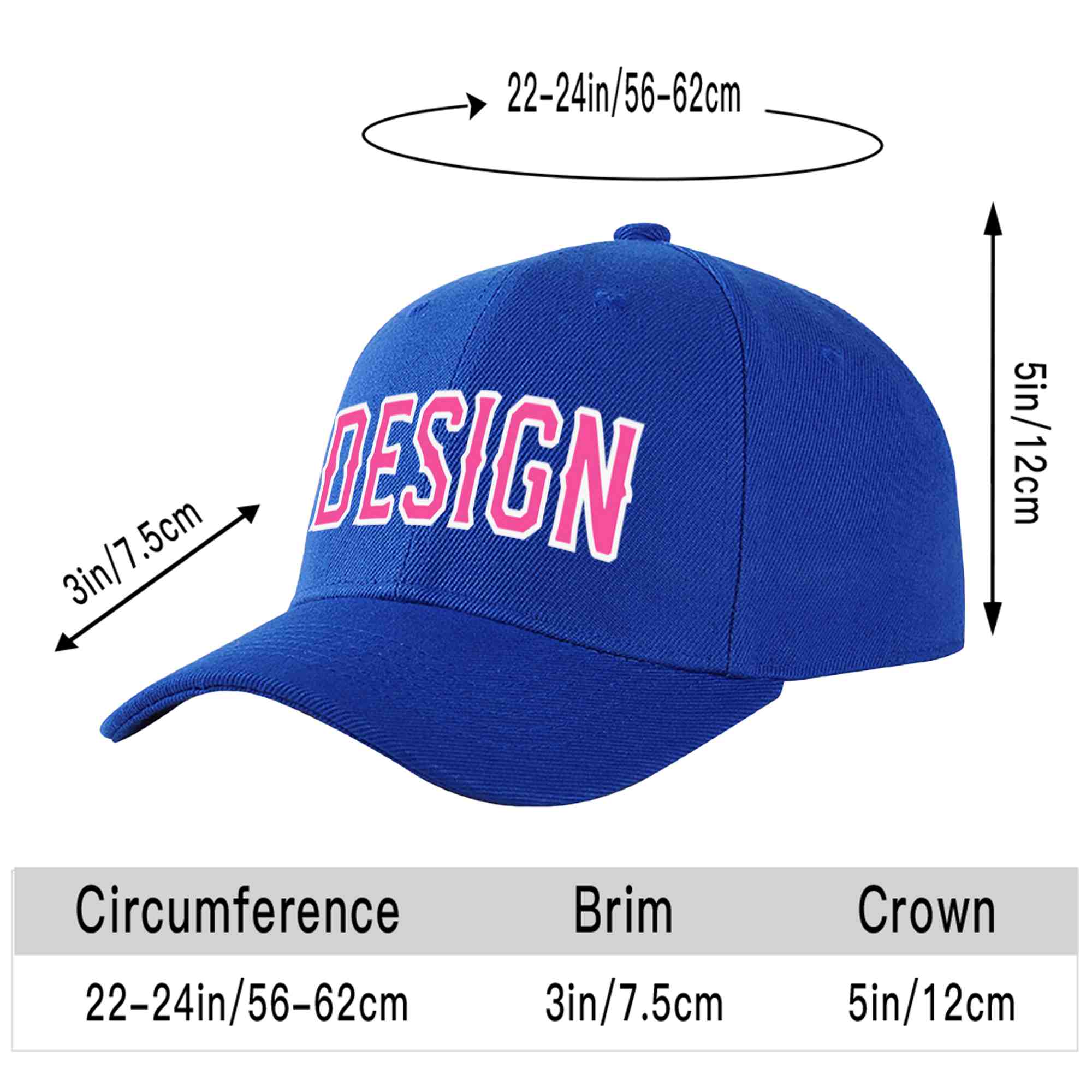 Custom Royal Pink-White Curved Eaves Sport Design Baseball Cap