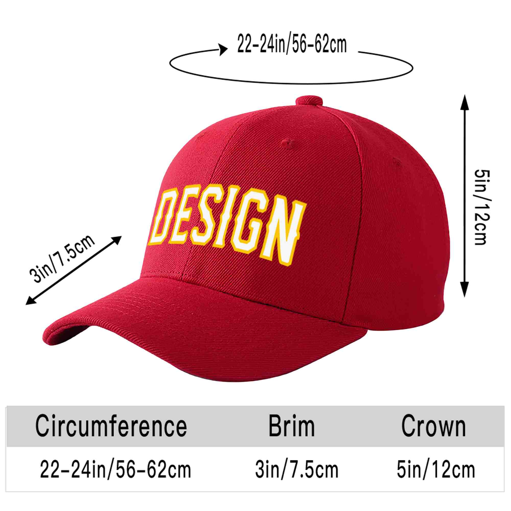 Casquette de baseball courbée personnalisée rouge blanc-or avec avant-toit et design sportif