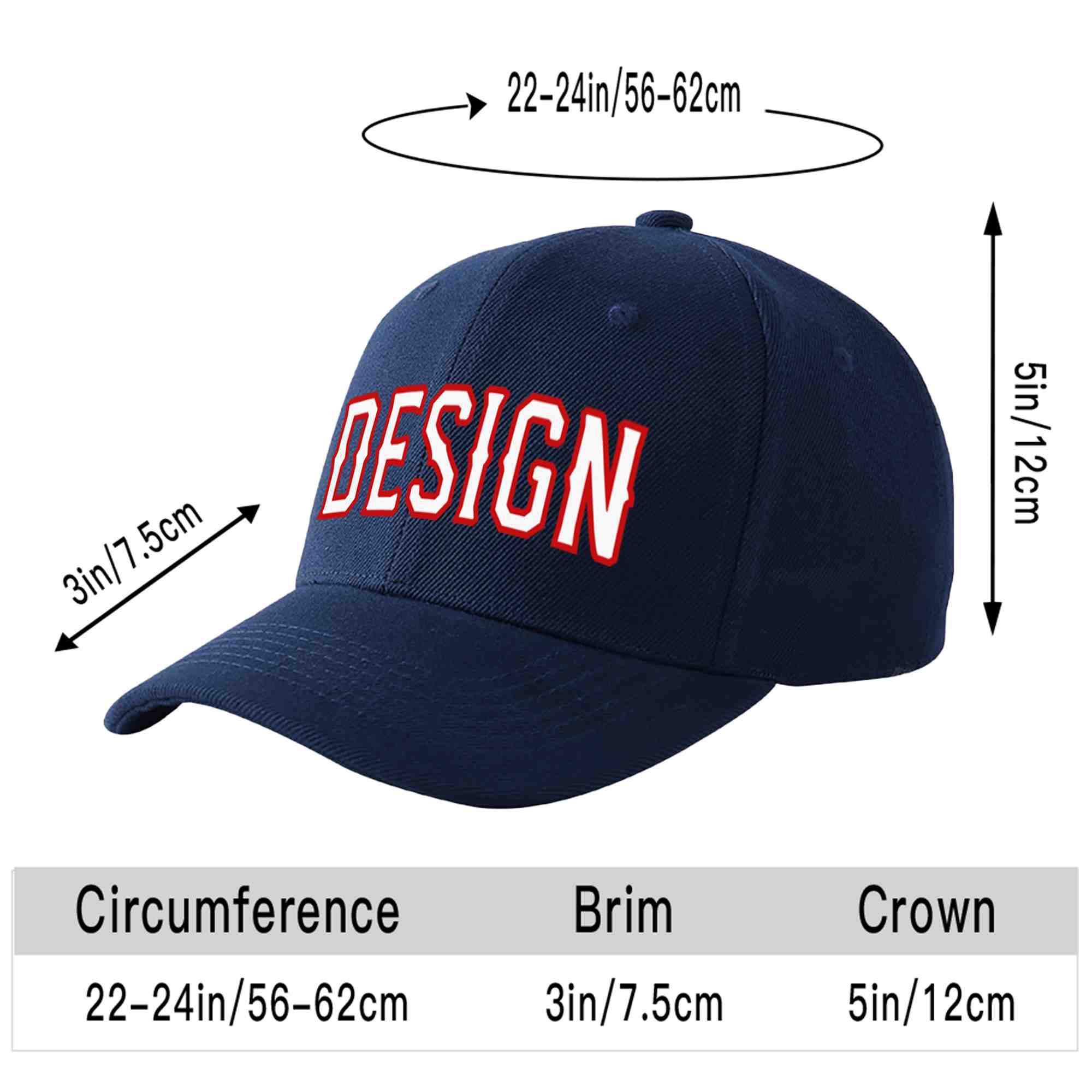 Custom Navy White-Red Curved Eaves Sport Design Baseball Cap