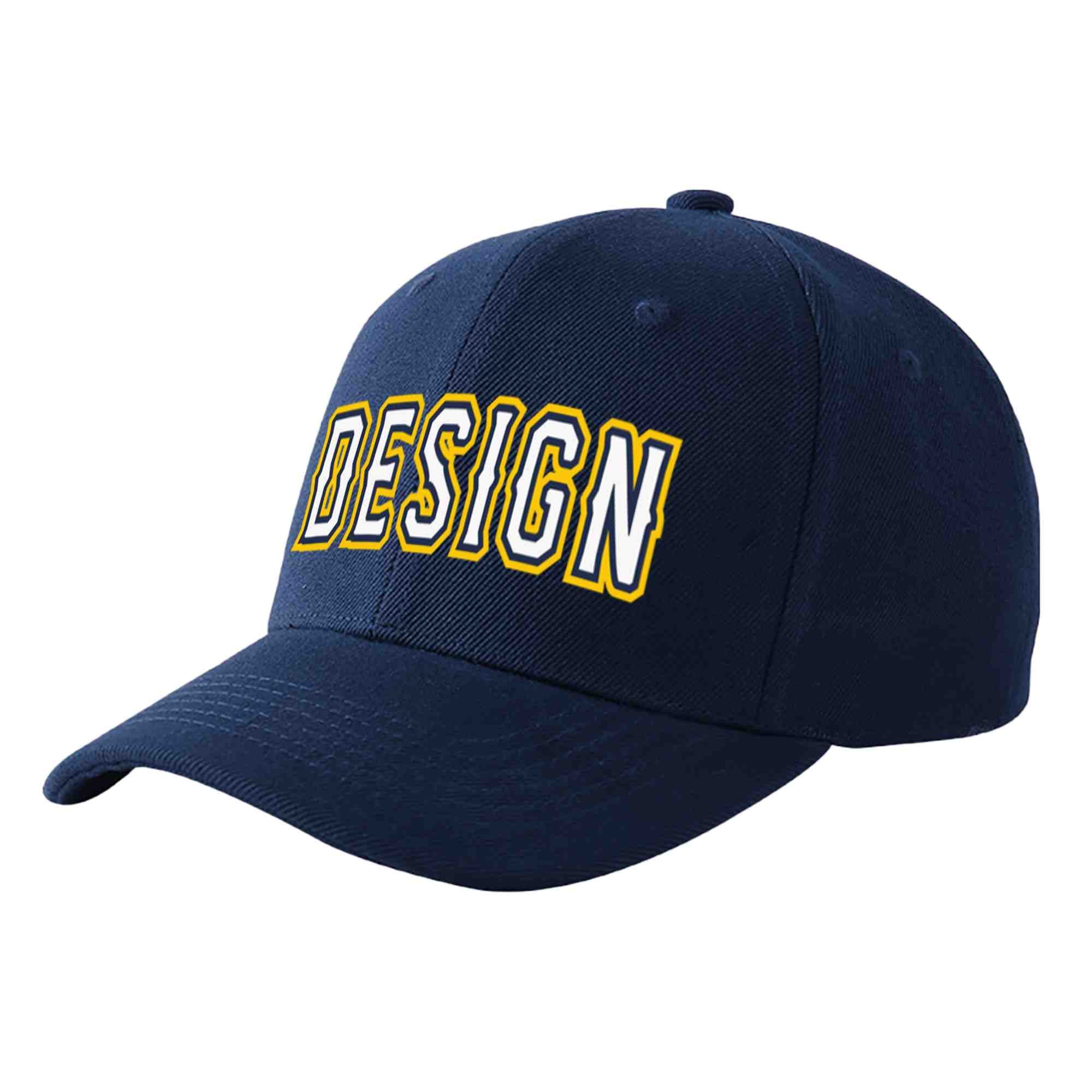 Custom Navy White-Navy Curved Eaves Sport Design Baseball Cap