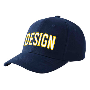 Custom Navy White-Gold Curved Eaves Sport Design Baseball Cap