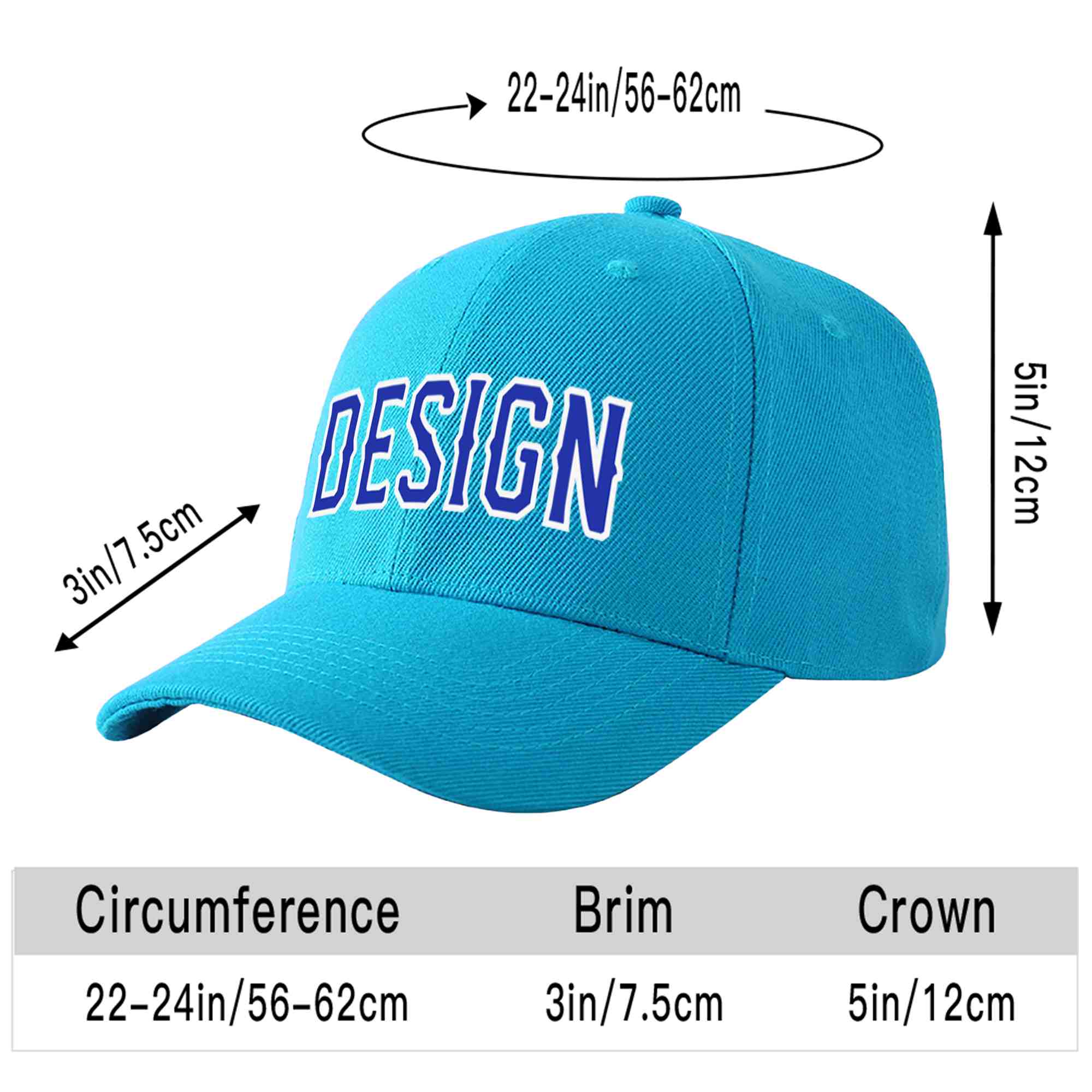 Casquette de baseball personnalisée Aqua Royal-White Curved Eaves Sport Design