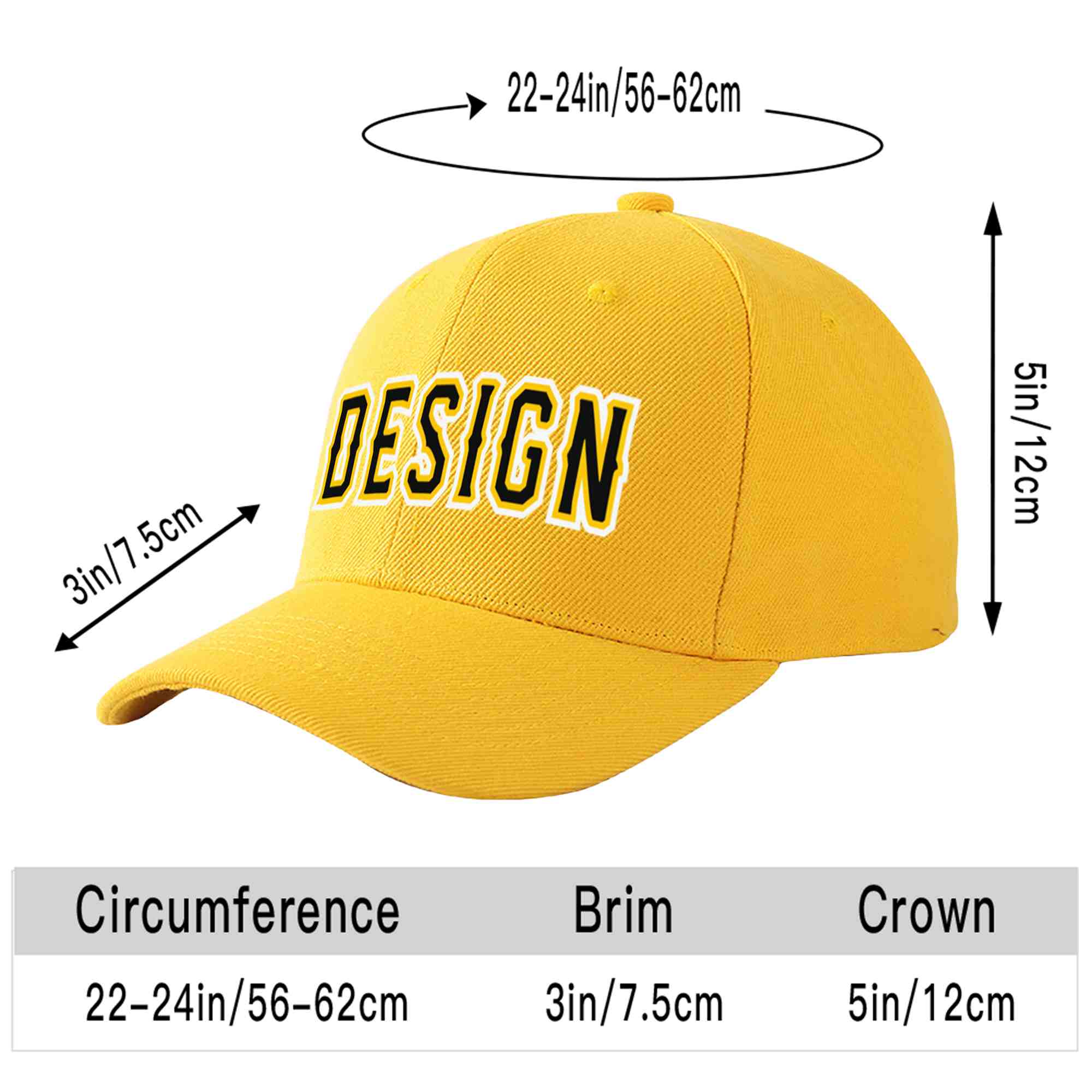 Custom Gold Black-Gold Curved Eaves Sport Design Baseball Cap