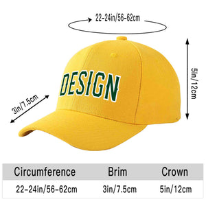 Custom Gold Green-White Curved Eaves Sport Design Baseball Cap