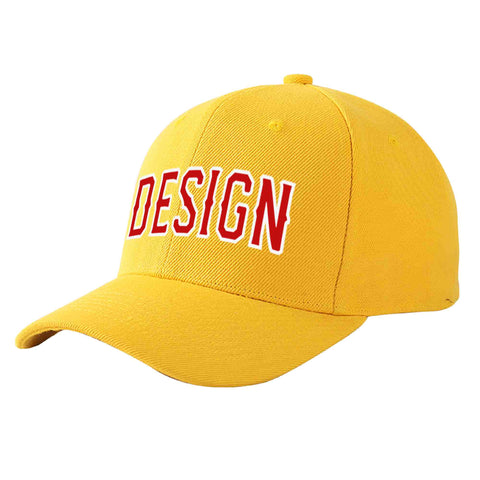 Custom Gold Red-White Curved Eaves Sport Design Baseball Cap