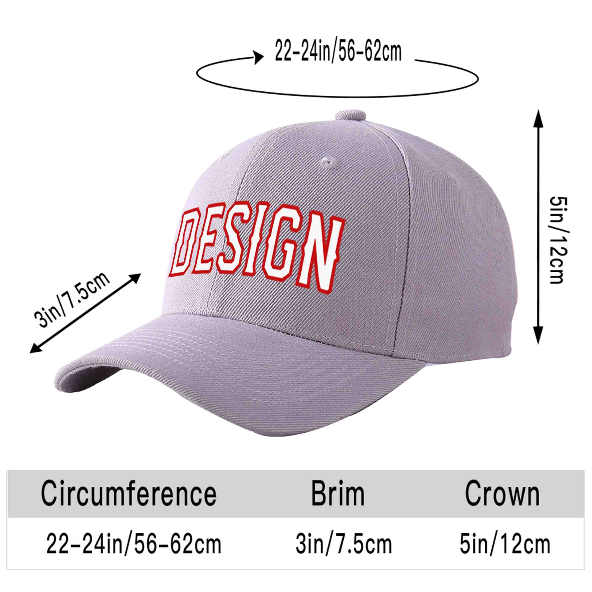 Custom Gray White-Red Curved Eaves Sport Design Baseball Cap