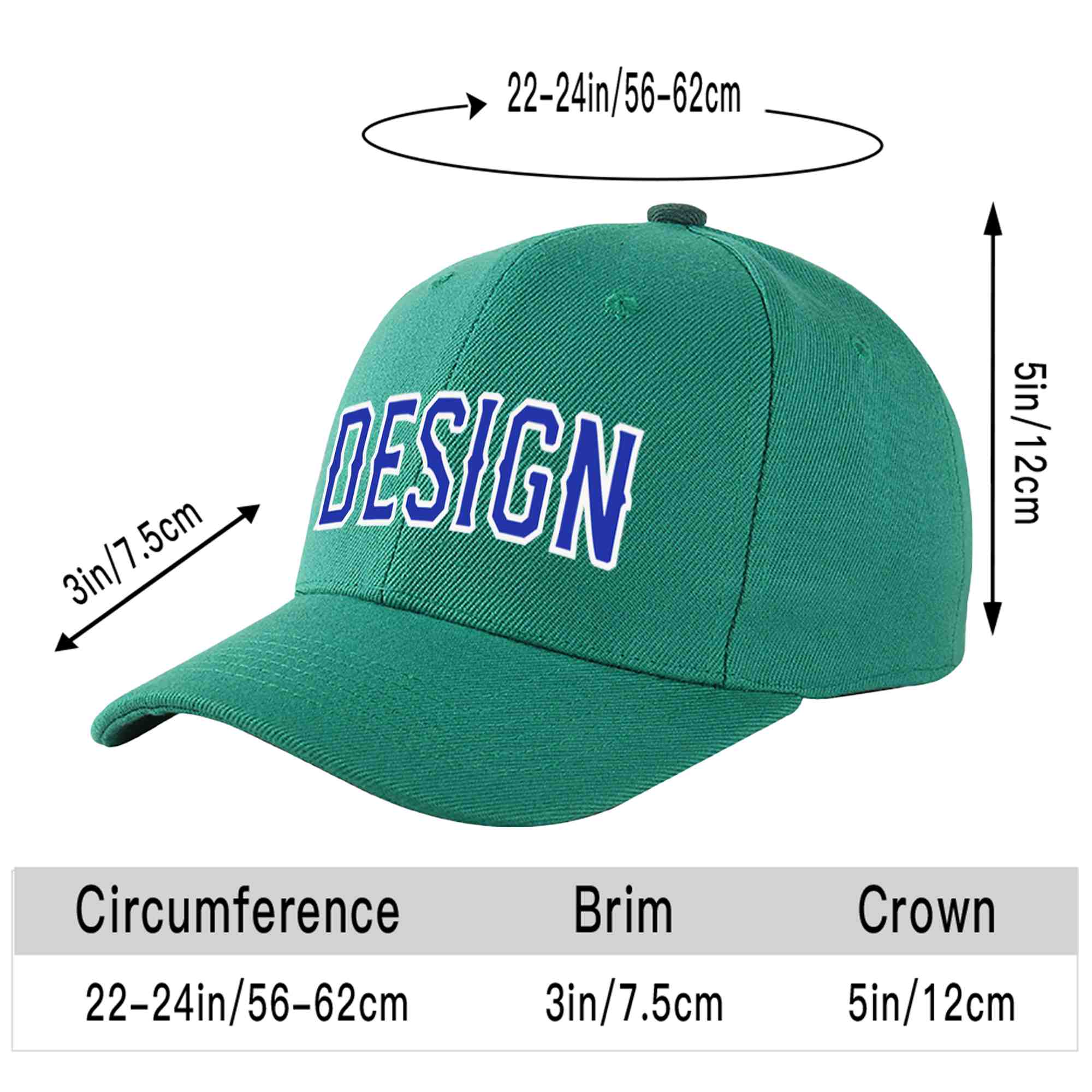 Custom Light Green Royal-White Curved Eaves Sport Design Baseball Cap