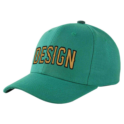 Custom Light Green Old Gold-Black Curved Eaves Sport Design Baseball Cap