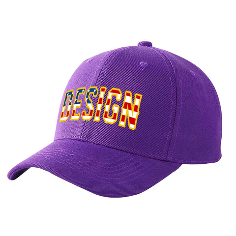 Custom Purple Vintage USA Flag-Gold Curved Eaves Sport Design Baseball Cap