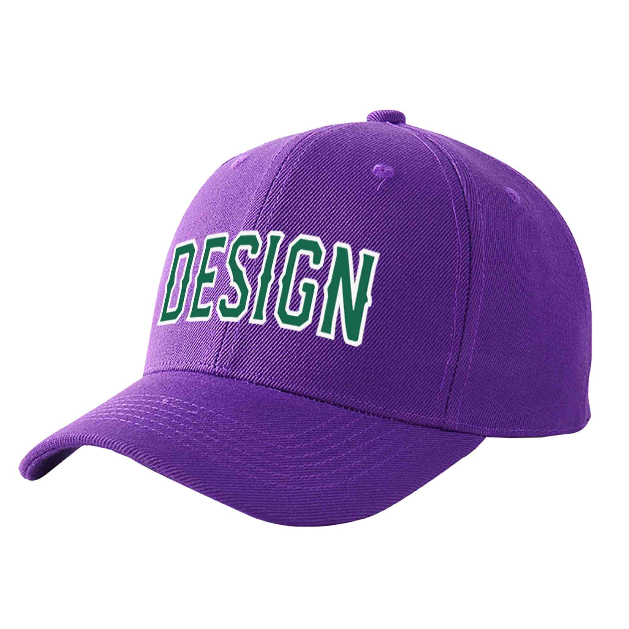 Casquette de baseball personnalisée violet Kelly vert-blanc courbé Eaves Sport Design