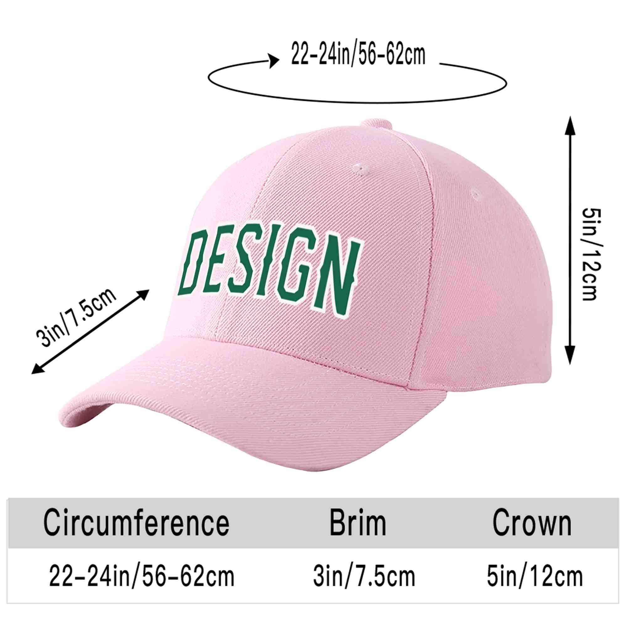 Custom Pink Kelly Green-White Curved Eaves Sport Design Baseball Cap