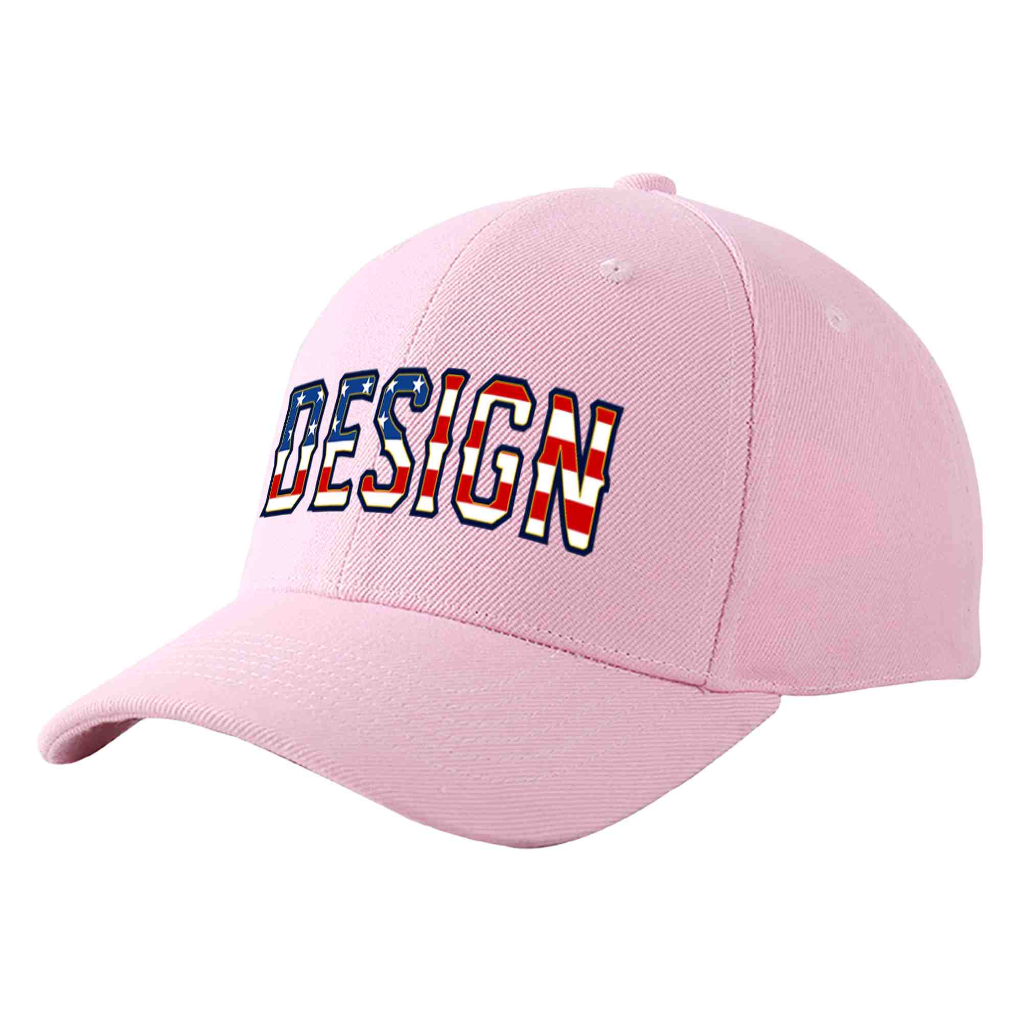 Custom Pink Vintage USA Flag-Gold Curved Eaves Sport Design Baseball Cap